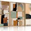 LHIUEM Large Abstract Neutral Colorful Framed Canvas Wall Art Set,Brush Stroke Pastel Wall Decor,Minimalist Shapes Textured Artwork for Living Room,Bedroom,Dining Room,Office -16"x24"x3