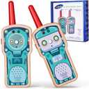 Robot Walkie Talkie for Kids, 2 Pack Wooden Handheld Walkie-Talkie for Boys and Girls Ages 3-12 Hiking Camping, 1000FT Long Range with 2 Way Radio, Indoor and Outdoor Toys for Birthday Xmas