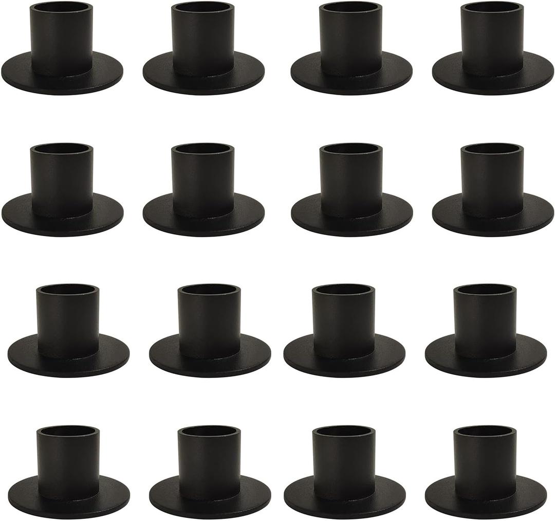 Gute Taper Candle Holder, Candle Holders for Pillar Candles, Matte Black Candlestick Holder Centerpieces for Home Decoration, Wedding Anniversary, Party, Housewarming Gifts,Set of 16,Round