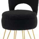 Storage Ottoman Vanity Stool Chair with Folding Back Teddy Velvet Makeup Chair Multifunctional Upholstered Footstool,4 Metal Legs with Anti-Slip Feet for Bedroom Living Room Entryway (Black)