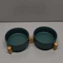 Ceramic Dog and Cat Bowl with Wood Stand Non-Slip Matte Glaze Weighted Food Water Set for Cats &Small Dogs Green