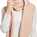 Winter Faux Fur Fuzzy Trim Sherpa Hooded Scarf Cute 3-in-1 Scarf Hat Gloves Set for Women