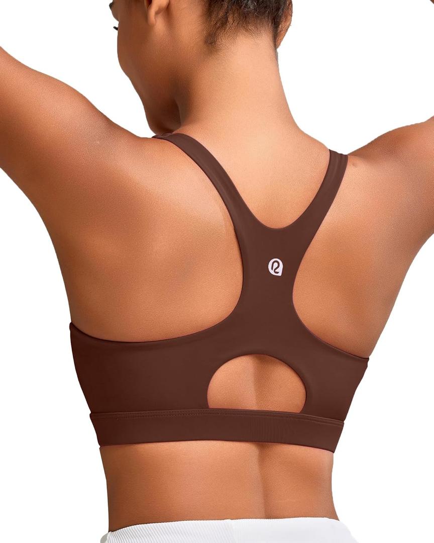 RUNNING GIRL Sports Bras for Women High Support,Racerback High Impact Grey Sports Bra Moulded Cup Workout Bra Push up (Large)