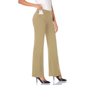 Tapata Women's 28''/30''/32''/34'' Stretchy Bootcut Dress Pants with Pockets Tall, Petite, Regular for Office Work Business (Oatmeal), Small