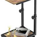 NATFAIRY C Shaped End Table with Rolling Wheels, Height Adjustable Sofa Side Table for Small Space Bedroom, Industrial TV Tray Couch Table Cart for Living Room, Retro Brown & Black