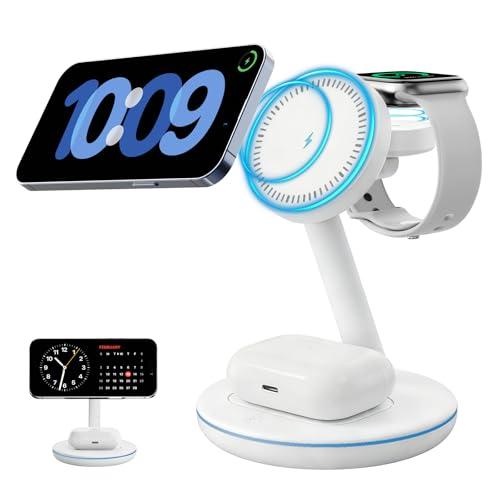 2026 3 in 1 Charging Station for Apple iPhone AirPods Watch with Mag-Safe Charger Wireless Charger Stand for iPhone 17 16 15 14 13 12 Series AirPods iWatch Series - Gifts for Wife & Husband(White)
