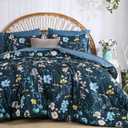DJY Comforter Set Queen Size,Teal Blue Floral Bedding Comforter Sets, 7 Pieces Bed in a Bag Lightweight Botanical Comforter Set with Sheets Pillowcases & Shams for All Seasons