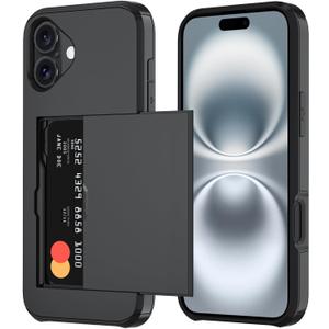 Qinmay Compatible with iPhone 17 Case Wallet,Built-in Card Holder, Heavy Duty Protective Dual Layer Shockproof Hidden Card Slot Slim Wallet Phone Cover for iPhone 17 Black