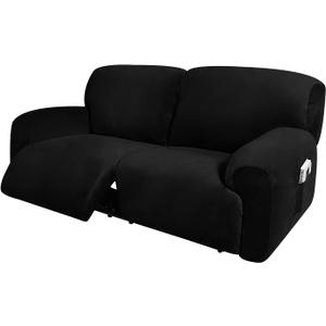 ULTICOR Extra Wide 70" - 92", Reclining Love Seat Slipcover, 6-Piece Velvet Stretch Loveseat Reclining Sofa Covers, 2 seat Love seat Recliner Cover, Thick, Soft, Washable, Love seat Slipcovers (Black)