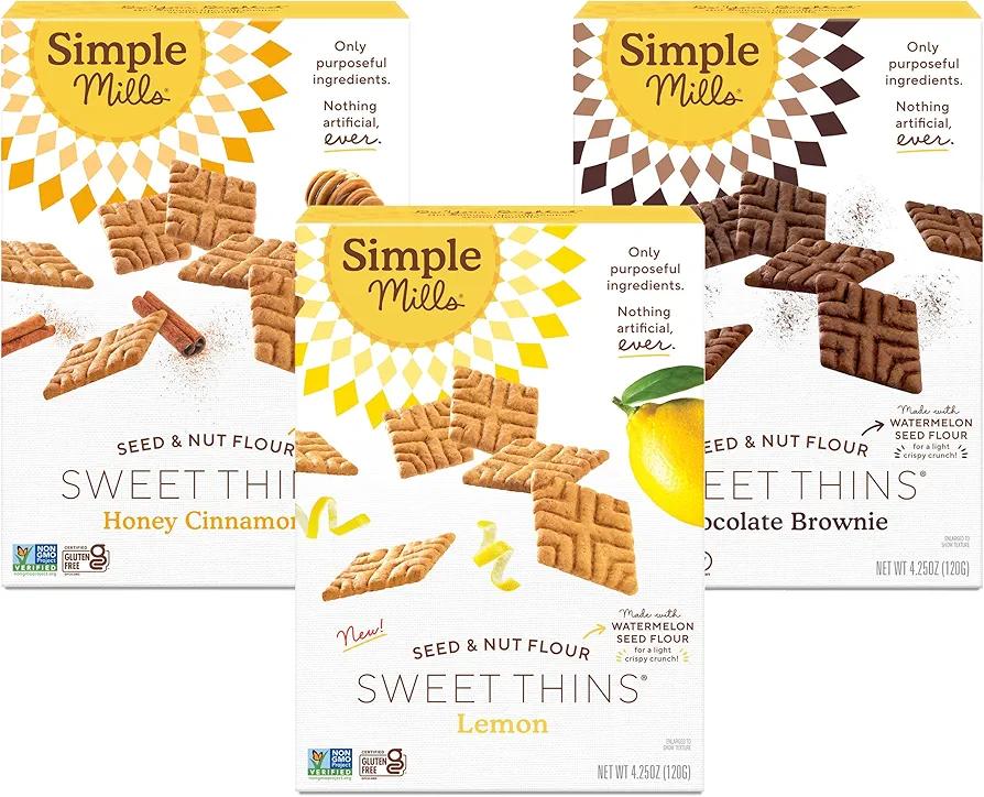 Simple Mills Sweet Thins New Cookies Variety Pack, Seed and Nut Flour (Lemon, Honey Cinnamon, Chocolate Brownie) - Gluten Free, Paleo Friendly, Healthy Snacks, 4.25 Ounce (Pack of 3)