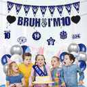 10th Birthday Decorations Banner Boys - 28 Pcs Blue Bruh I'M 10 Pre-Strung Banners Hanging Swirls Latex Balloons Sash Cake Topper Set for Kids 10 Year Old Boy Party Decor Supplies