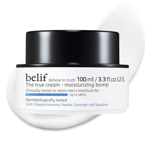 belif Moisturizing Bomb – Daily Ceramide Moisturizer with Peptide & Squalane, 48hr Hydration & Anti-Aging Cream, Milky & Lightweight, Restores Skin Barrier, Korean Skincare, 3.3 fl oz (100ml)