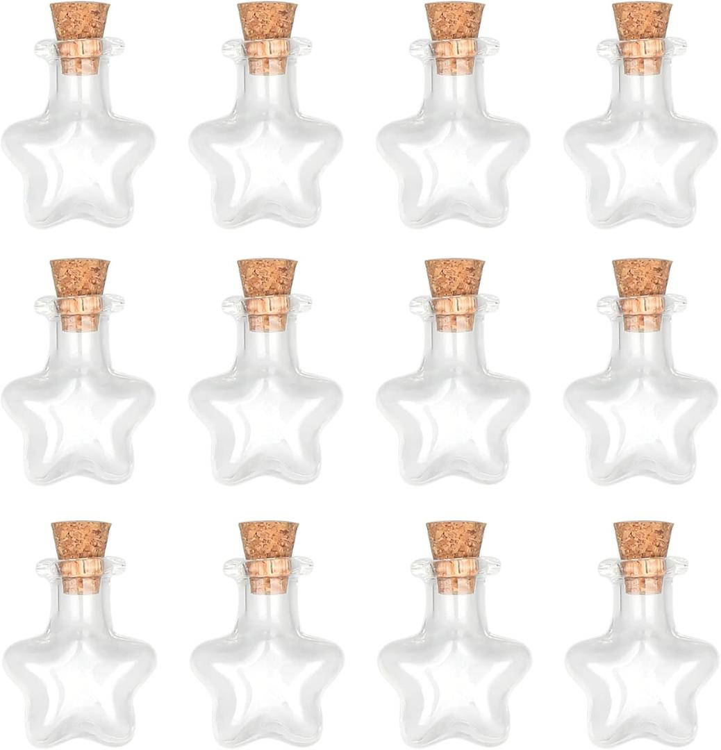 Magic Season Tiny Decorative Glass Bottles 12 Pcs (Tiny Five-Pointed Star Bottles)