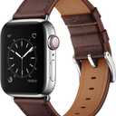 OUHENG Leather Bands Compatible with Apple Watch Band 49mm/46mm/45mm/44mm/42mm, Genuine Leather Strap for iWatch Series 11/10/9/8/7/6/5/4/3/2/1 & Ultra 3/2/1 & SE3 SE2 SE, Chocolate Brown/Silver