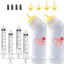 Kitten Nursing Nipple with Syringe, Wide Mouth Angled Puppy Feeding Bottles, with Ventilation Valve Resistant Tearing for Puppies, Kittens, Rabbit, Small Wildlife (M Nipple,Yellow)