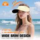 Sun Visor for Women Wide Brim Summer UPF50+ UV Protection Seamless Sun Hats Foldable Beach Cap (One Size, Beige)