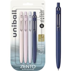 2 x uni-ball Zento Gel Ink Rollerball Pens, 4 Black Medium Point Smooth Writing Pens, Colored Japanese Pens, Muted Colors