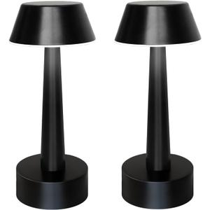 UMEXUS 2 Pack Rechargeable Small Cordless Table Lamp, LED Battery Operated Touch 3 Color Dimming Bedside Nightstand Desk Lamps Metal Portable Night Lights for Bedroom Bar Restaurant Outdoor Black