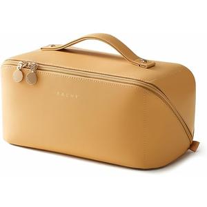 Travel Makeup Bag,Large Capacity Cosmetic Bags for Women,Waterproof Portable Pouch Open Flat Toiletry Bag Pattern Makeup Bag (Yellow)