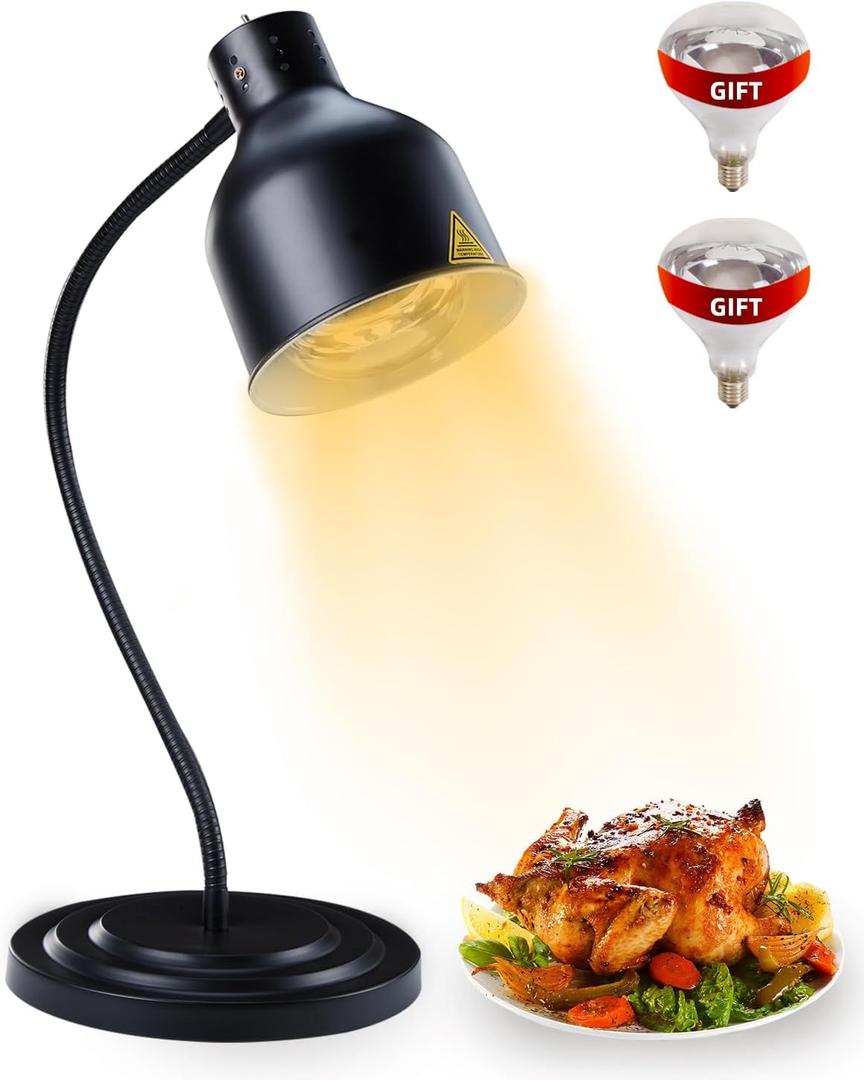 Food Heat Lamp: [3 Heating Bulb Included] [Steady Heating] Heat Lamp for Food, Commercial Food Warmer Lamp for Food Catering Food Warming Lamp for Buffet Parties (Black, 32" H/1Head)