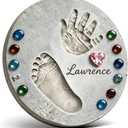 Handprint Stepping Stone DIY Kit - Reusable 11.8 Inch Round Concrete Molds+ Steel Carving Sticks+ Mosaics & Crystal Heart for Hand/Foot Print, Footprint Craft Witness of Special Time/None Cement