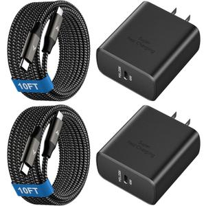 45W Super Fast Charger USB C, 45 Watt Type-C Android Phone Charger Fast Charging Block with 10FT Type C Cords for Samsung Galaxy S25 Ultra/S24 Ultra/S24+/S23 Ultra/S23+/S22 Plus/S20, Tab S9/S8 Ultra