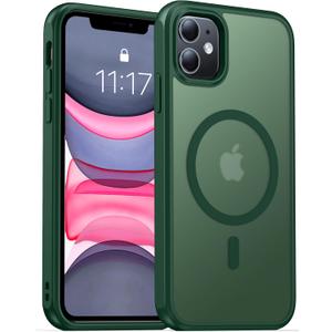 2 x Magnetic for iPhone 11 Phone Case-Compatible with MagSafe-Slim Translucent Matte-Military Grade Drop Protection Phone Case for iPhone 11 6.1", Dark Green