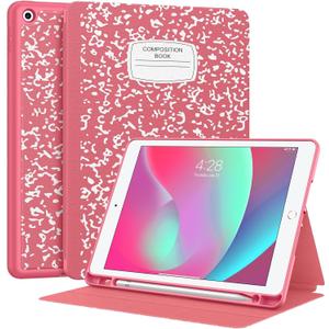 Supveco Case for iPad 9th/8th/7th Generation 10.2 inch (2021/2020/2019 Model) with Pencil Holder, Premium Folio Stand Case with Auto Wake/Sleep,Soft TPU Back Shell Cover for iPad 10.2 Inch-Watermelon