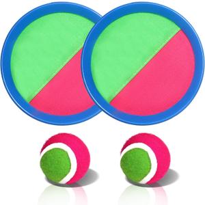 Novelty Place Toss and Catch Ball Set - Paddle Toss and Catch Ball Game - Classic Outdoor Beach Backyard Game for Kids & Adults - 2 Paddles, 2 Balls and 1 Storage Bag