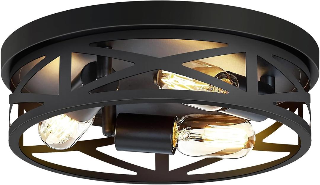 ZHU YAN 13 inch Farmhouse Ceiling Light Fixture,3-Light Hallway Light Fixtures Ceiling,Black Flush Mount Ceiling Light,Light Fixture Ceiling Mount for Kitchen Hallway Entryway,E26 Base1 Pack