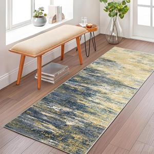 ROYHOME Washable Runner Rug 2x6 Modern Abstract Kitchen Rugs, Non Slip Bathroom Rug, Low Pile Laundry Room Soft Long Carpet for Hallway Bedroom Entryway, Yellow/Black