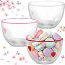 Potchen 3 Pcs Heart Glass Candy Bowl Dish, 14oz Romantic Dessert Bowls with Heart Detail Spring Dishes for Mother's Day Gift Bridal Shower Party Home Table, as shown