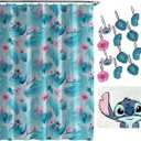 Jay Franco Disney Lilo & Stitch Floral Fun 14 Piece Bathroom Set - Includes Shower Curtain, 12 Hooks, & Non-Slip Bath Rug - Easy Care Fabric (Official Disney Product), Acrylic,Microfiber
