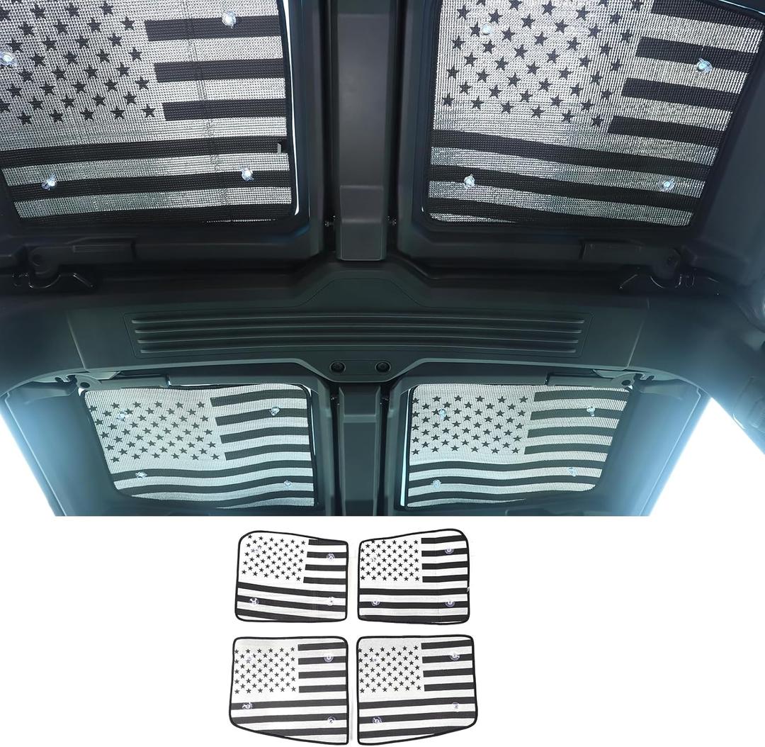 Car Roof Windshield Sun Shade Compatible with Hummer EV 2024 2025 Roof Windshield Sunshades Accessories 4 Piece Foldable Suitable for Hummer EV Sunshade Windshield Sunroof (Black and Silver)