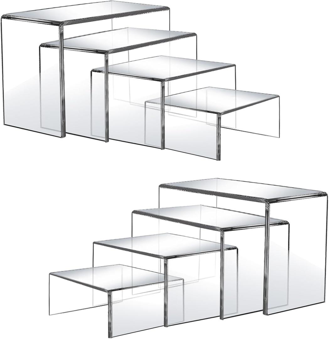 8 Pcs Acrylic Display Risers, 2 Sets Small Size Clear Acrylic Risers, 0.15" Thick, Display Stands for Figure, Action, Dessert, Candy, Jewelry Showcase ((3"x4"x5"x6")x2Set)