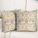 Boho Floral Throw Pillow Covers 20x20 Inch Set Of 2, Beige Boho Rug Geometric Floral Pattern Decor Double Sided Pattern Cushion Cover Soft Pillow Case Living Sofa Room Bed Square Pillow Cover
