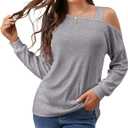 JINKESI Women's Long Sleeve Tunic Tops Casual Cold Shoulder Blouse Shirts (Gray, M)