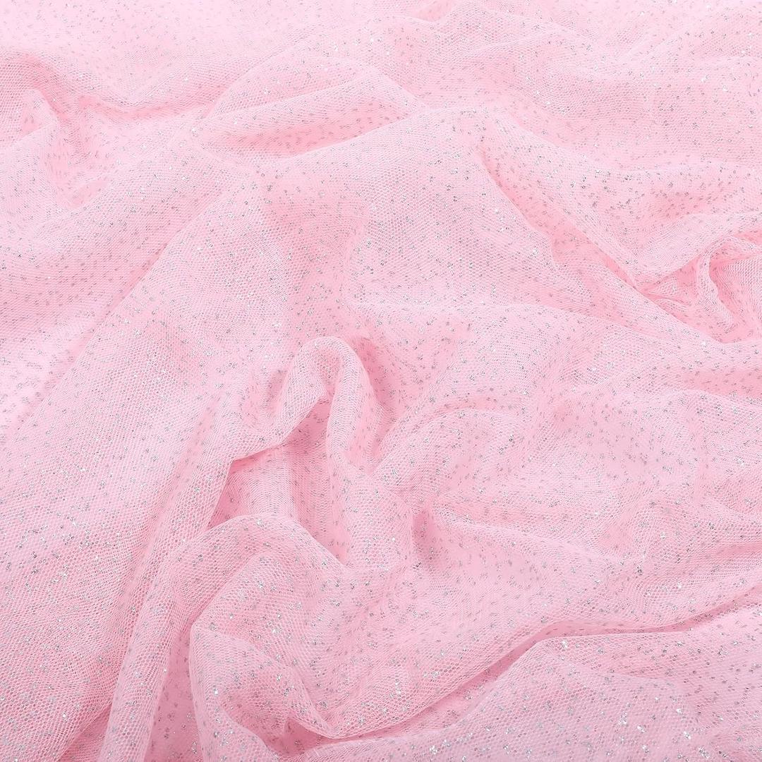 Pink Tulle Fabric for Crafts Sequin Glitter Tulle Fabric with Iridescent Sequin 1 Yard X 60 Inch Soft Sparkly Fabrics by The Yard for Bridal Wedding Party Decoration Gift Wrapping DIY Crafts