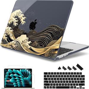 May Chen for MacBook Air 15 inch Case M5 M4 M3 M2 2026 2024-2023, Model A3448 A3241 A3114 A2941, Closes Seamlessly Hard Shell Laptop Cover with Keyboard Cover, Black Sea Wave
