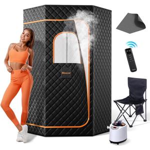 Portable Sauna Box, Steam Sauna Portable Sauna for Home, Sauna Tent with 3L 1200W Steamer, Folding Chair, 15 Heating Speeds for Personal Indoor Sauna-Black