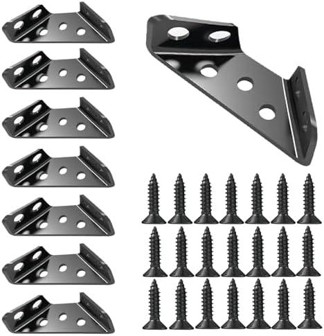 BellRhein Universal Stainless Steel Furniture Corner Connector, Shelf Brackets 10PCS, for Furniture Corner Connectors, Wooden Furniture Triangle Stabilizer, Including 70 Screws (Black)