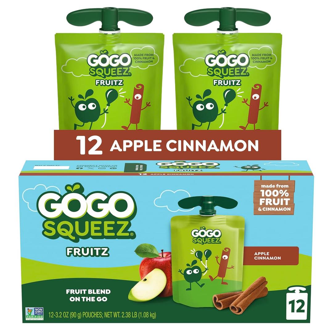 GoGo squeeZ No Sugar Added Apple Cinnamon Applesauce, 3.2 oz, 12 Count, EXP: 04/26/26