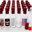 5oz Hot Sauce Bottles, Empty Clear Glass Woozy Bottles with Shrink Capsules, Small Wine Bottle with Shirnk Bands, Canning Bottle Cap Orifice Reducer Self-Printable Labels Free Design Template (30 RED)