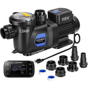 VIVOHOME 1.5HP Pool Pump Dual Speed with Remote Timer 115V
Wireless Control, Fast Self-Primming Motor, 4 Program Segment, for in/Above Ground Pools, Saltwater Pools
