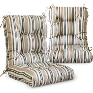 EAGLE PEAK Tufted Outdoor/Indoor Seat/Back Chair Cushions, Set of 2, 42'' x 21'', Beige Stripe