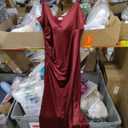 Popilush Women's Satin Maxi Dress Formal Cocktail Dress Built In Bra, Side Slit, Spaghetti Strap, Homecoming Birthday Party Evening Date Night Silk Dress, XL