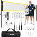Professional Badminton Set with Carbon Fiber Badminton Rackets Set of 4, Outdoor Portable Badminton Net with Anti-Sag Winch System, 4 Nylon Badminton Shuttlecocks and Bag, 20FT Net