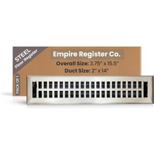 Empire Register Co, Modern Contemporary 2x14 inch Floor Vent Cover, Brushed Nickel Finish, Heavy Duty Steel, Metal Damper Attached, Excellent Air Flow, Easy Installation