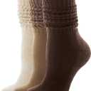 FITRELL Slouch Socks for Women, 3 Pairs Soft Cotton Knee High Scrunch Tube Boot Socks (6-8, Khaki+Light Brown+Dark Brown)