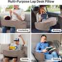 Reading Pillows for Sitting in Bed Adult, Reading Pillow for Gaming, for Working, Playing Games, Crocheting or Sitting, Lap Memory Foam Pillow with Side Pockets (Reddish Brown and White)